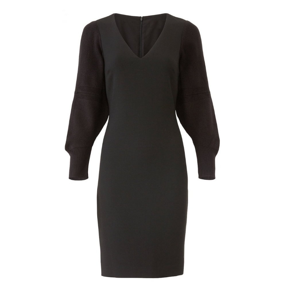 Badgley Mischka Women's Knit Puff Sleeve Dress‎ Size 6 LBD Black Cocktail Party*